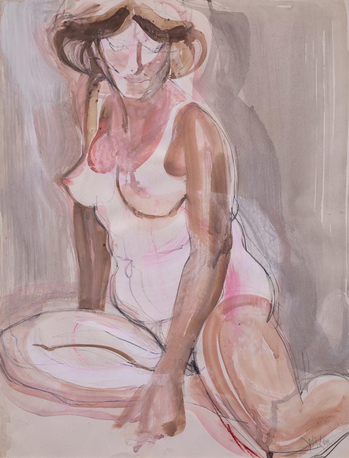 „ „Sitzende Frau“, Mixed Media auf Papier – Painting von Artis Lane