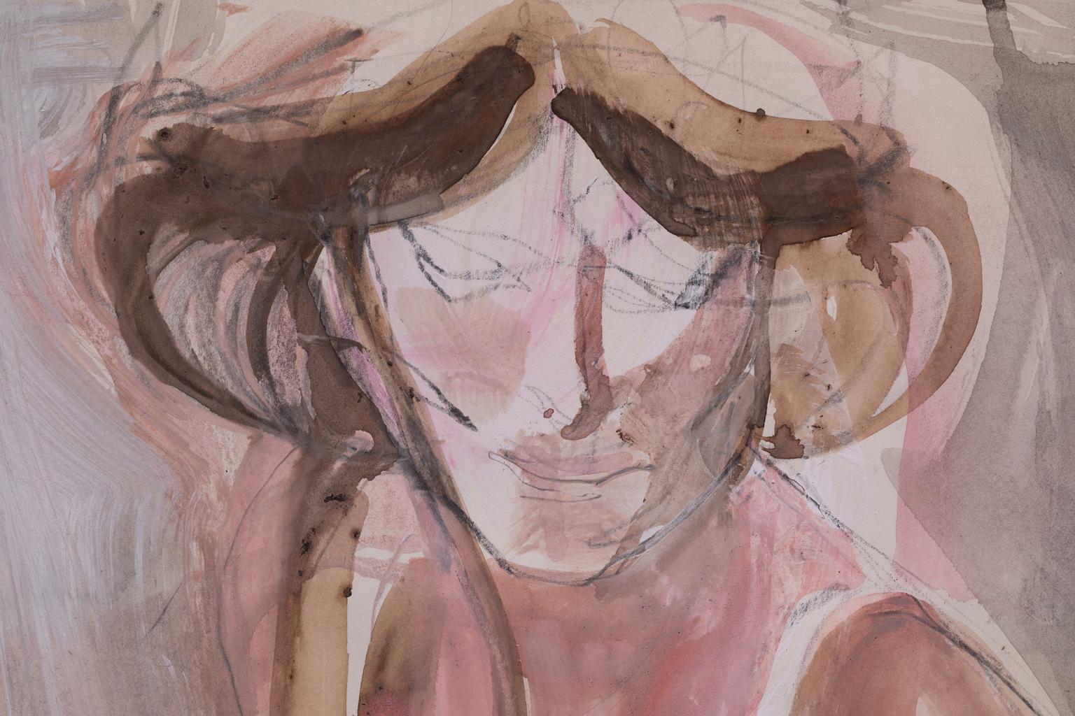 „ „Sitzende Frau“, Mixed Media auf Papier (Grau), Nude Painting, von Artis Lane