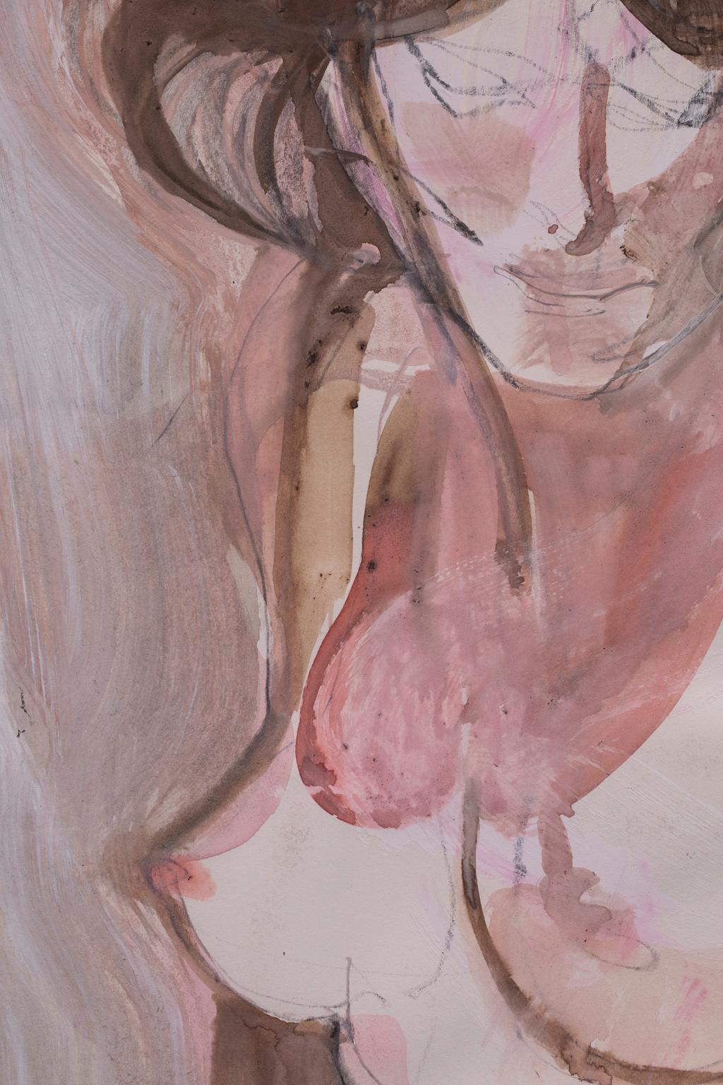 This mixed media on paper from the seminal artist Artis Lane is one of the many model paintings from her long and illustrious career. The subject is a nude woman sitting in pose. Artis Lane, in her many nudes, chose to depict a diversity of bodies,