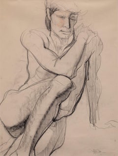"Seated Male Nude", Charcoal on Paper