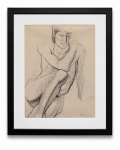 "Seated Male Nude", Charcoal on Paper