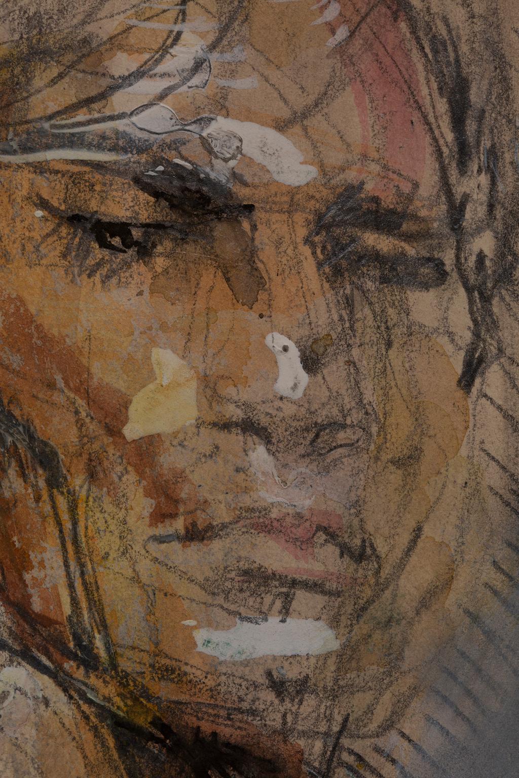 Questa tecnica mista su carta dell'artista fondamentale Artis Lane è uno dei tanti dipinti modello della sua lunga e illustre carriera. Il soggetto è un uomo nudo seduto con le mani dietro la schiena in posa. Artis Lane, nei suoi numerosi nudi, ha