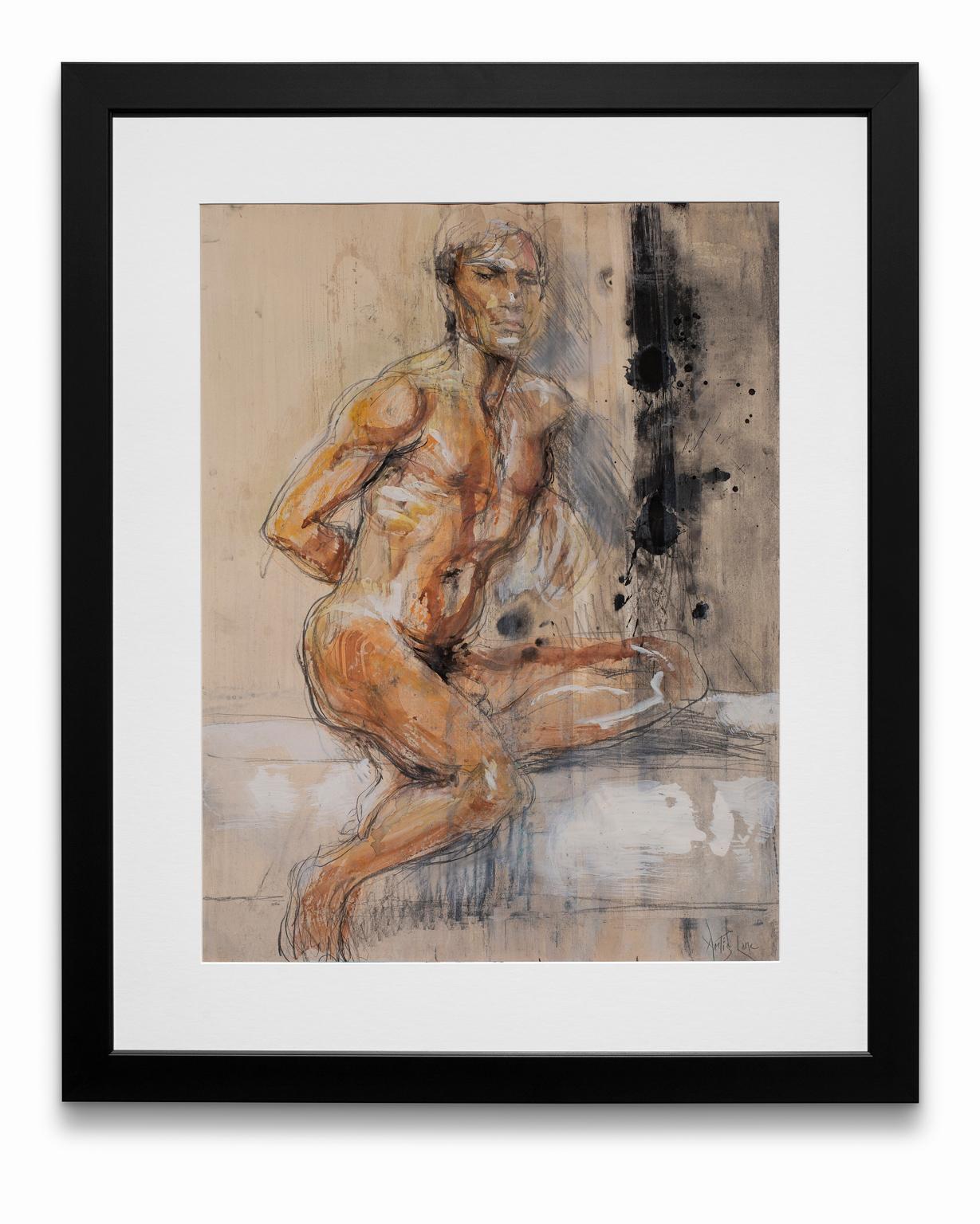 Nude Painting di Artis Lane - "Nudo seduto", tecnica mista su carta