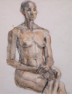 "Seated Woman", Mixed Media on Paper