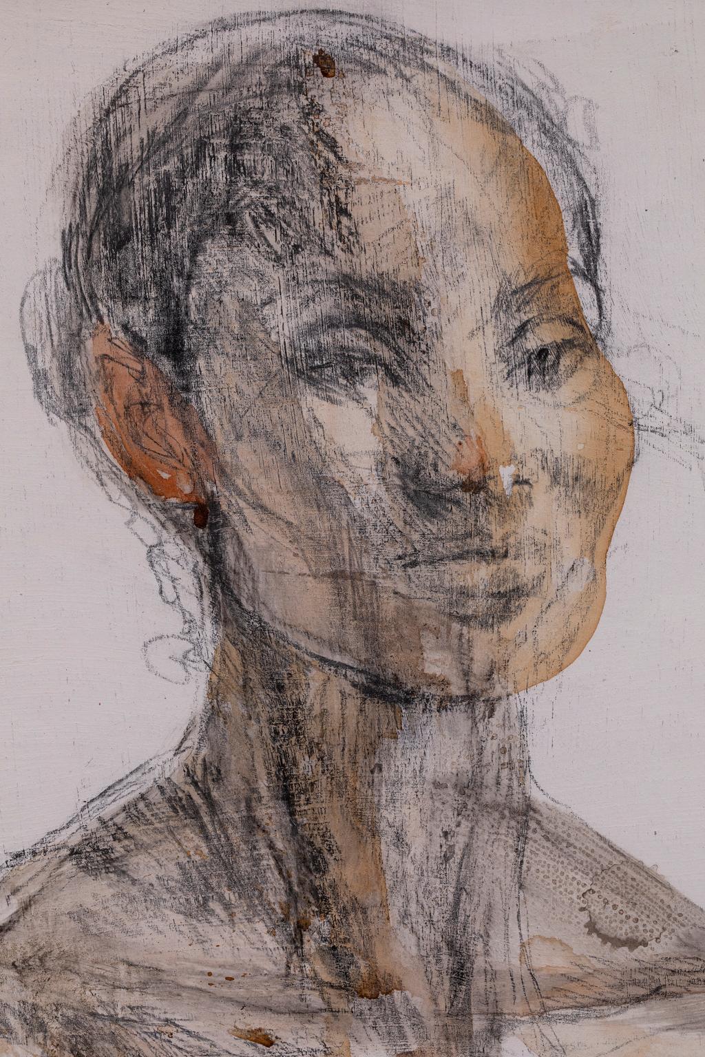„ „Sitzende Frau“, Mixed Media auf Papier (Grau), Nude Painting, von Artis Lane