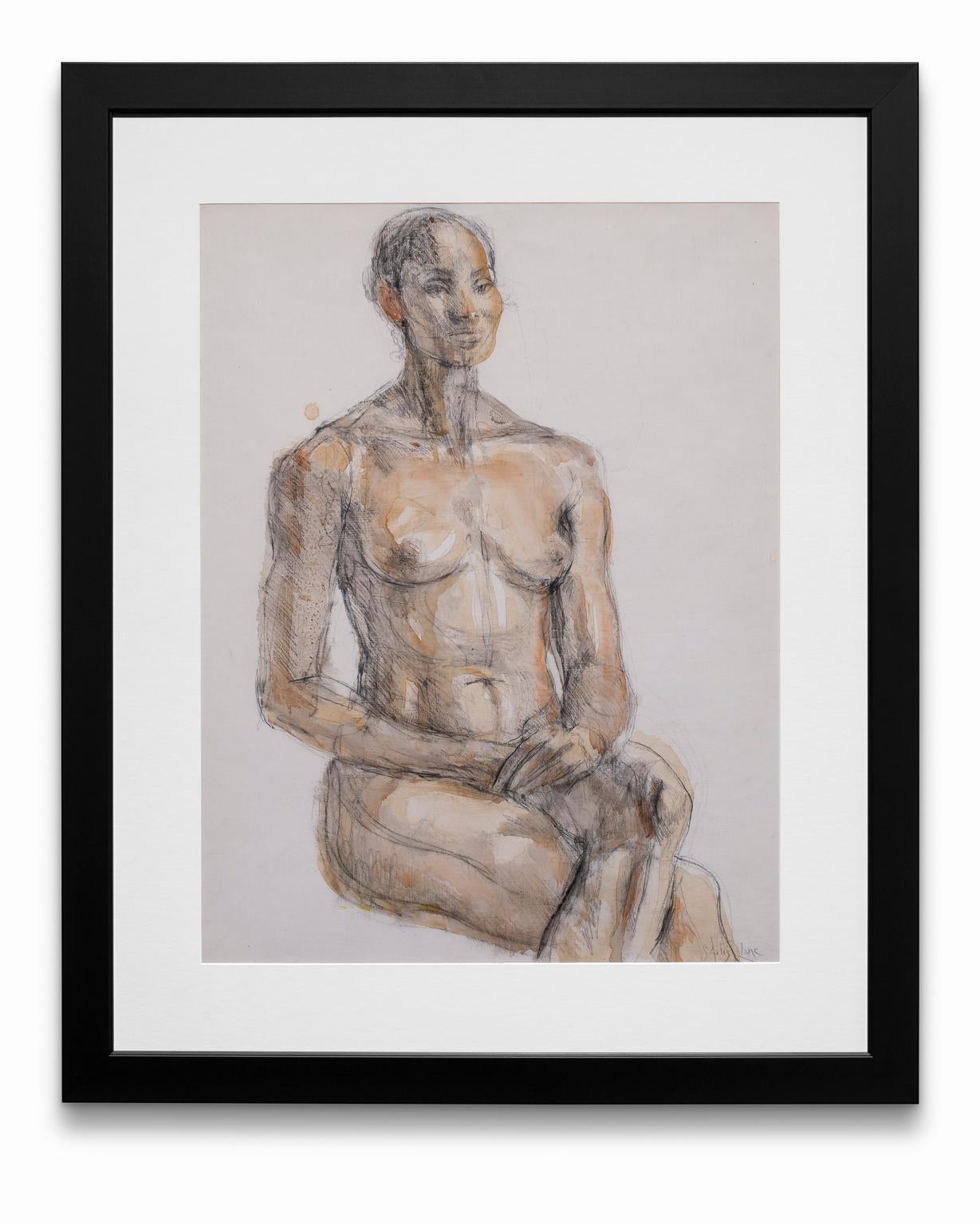 Artis Lane Nude Painting - "Seated Woman", Mixed Media on Paper