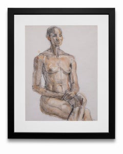 "Seated Woman", Mixed Media Art on Paper