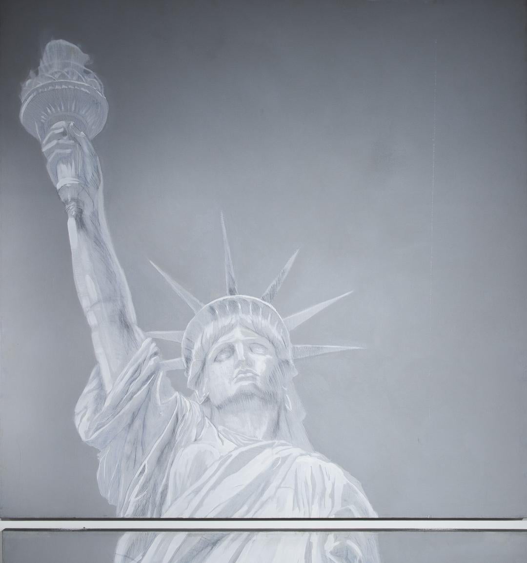 « Statue of Liberty », icône américaine, peinture à l'huile, triptyque  - Noir Figurative Painting par Artis Lane
