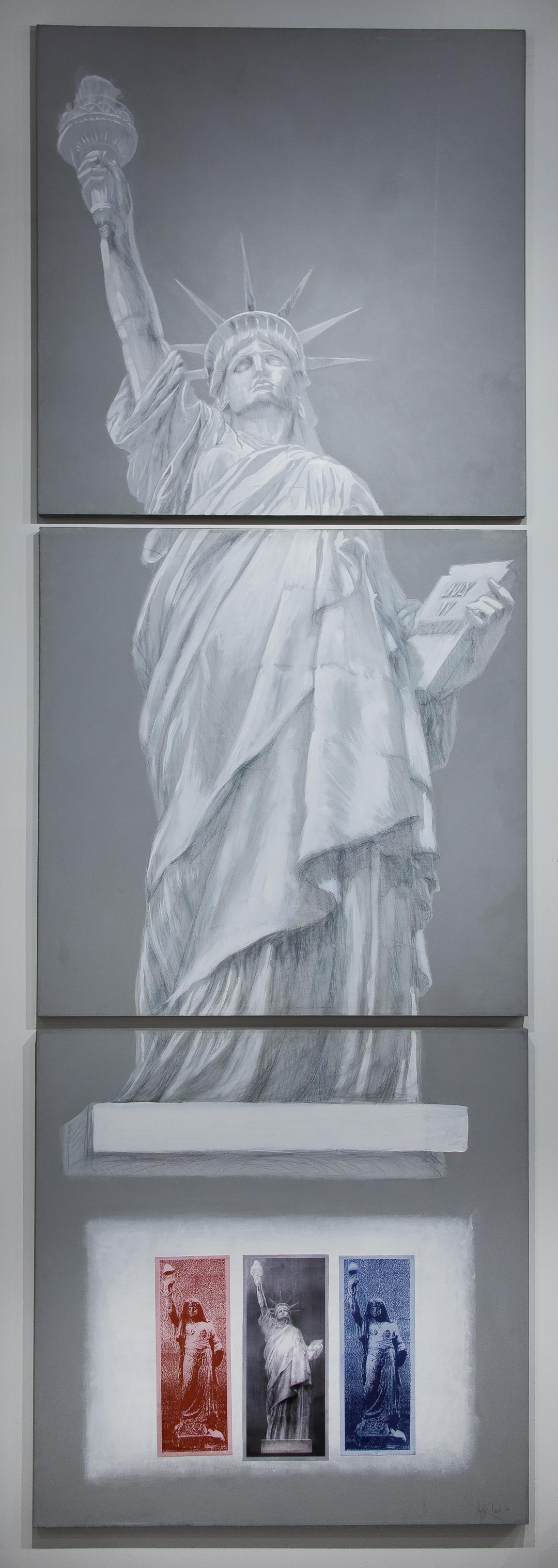 Figurative Painting Artis Lane - « Statue of Liberty », icône américaine, peinture à l'huile, triptyque 