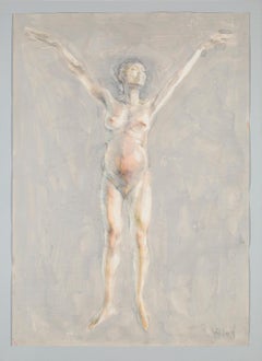 "Wise Virgin" Watercolor, Mixed Media, Nude Female, Metaphysical, Mystical