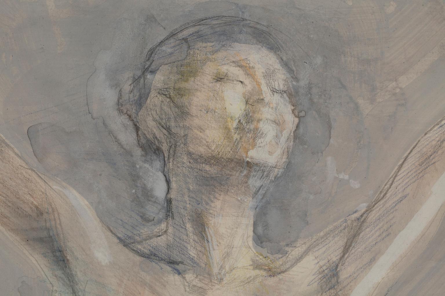 „Wise Virgin““ Aquarell, Mischtechnik, Akt weiblicher Akt, Metaphysisch, Mystisch (Grau), Nude Painting, von Artis Lane