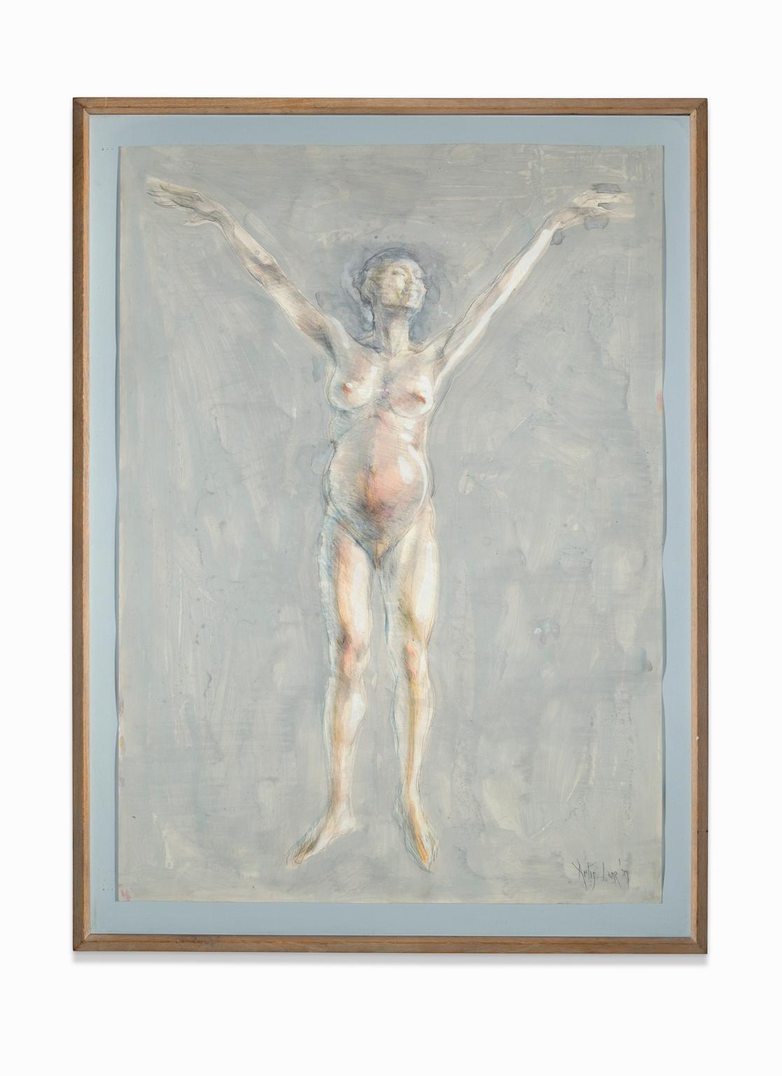 Nude Painting Artis Lane - "Wise Virgin", Aquarelle, Technique mixte, Femme nue, Métaphysique, Mystique