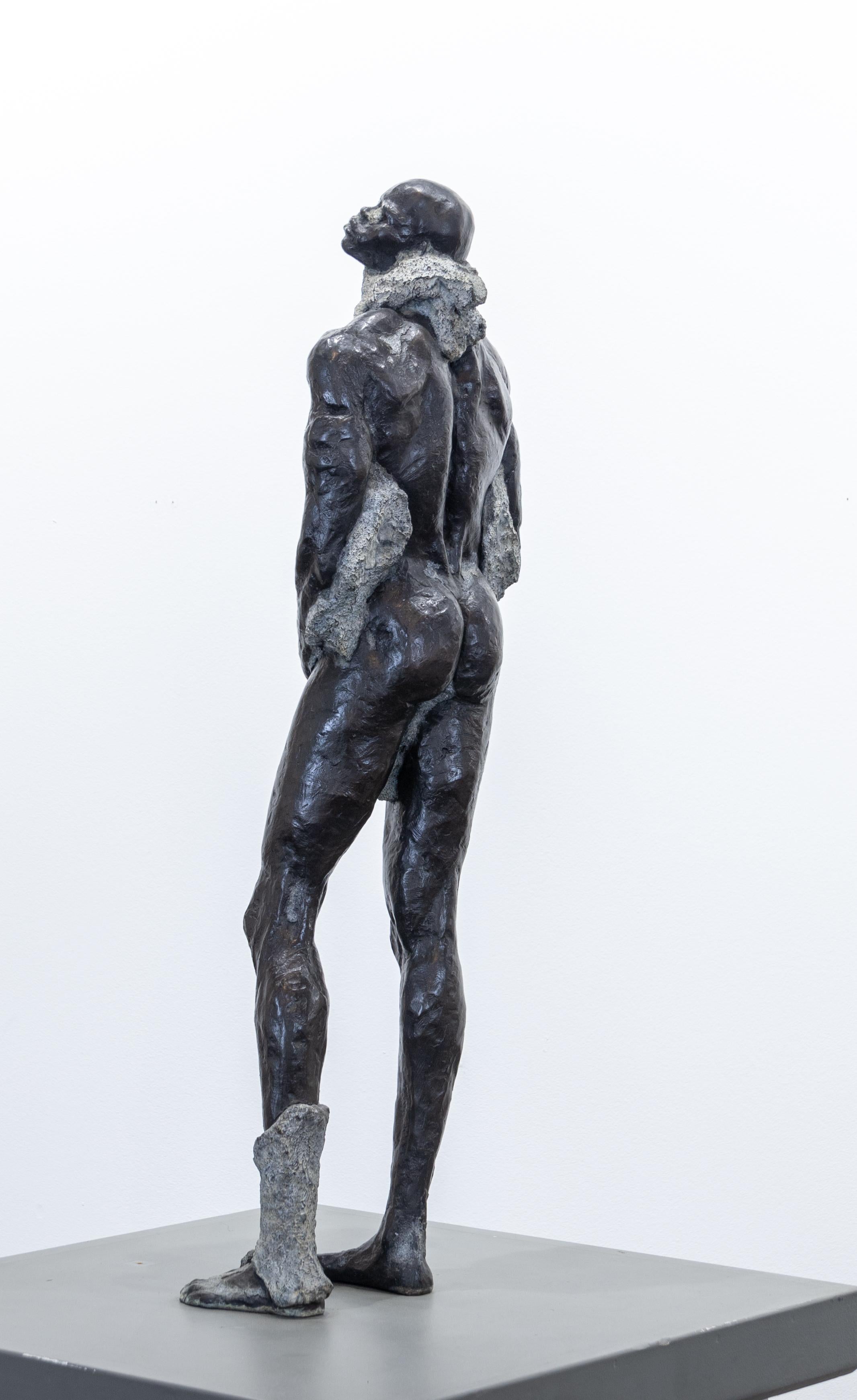Bronzeskulptur „Erstaunlicher erster Mann“, männliche figurative Skulptur, Keramikschale, Harz (Zeitgenössisch), Sculpture, von Artis Lane