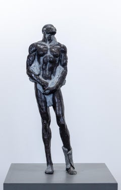 Vintage "Emerging First Man" Bronze Sculpture, Male Figurative, Ceramic Shell, Resin