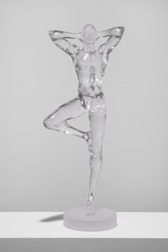 "Spiritual Man" Standing Figurative Male Sculpture, Nude, Transparent Kalonite
