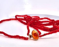 Artisan 14K Gold Multi-Strand Necklace with Fire Opal Clasp, UK