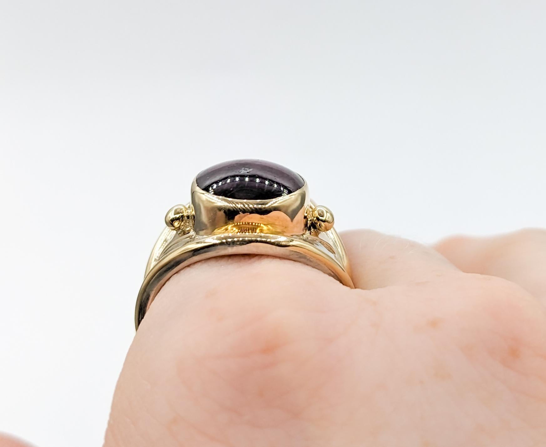 Cabochon Artisan 14k Yellow Gold & Sterling Lab Created Star Ruby Ring For Sale