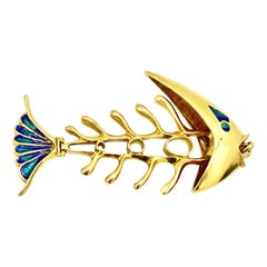 Artisan 18k Yellow Gold Enamel Fish Pendant with Chain Necklace