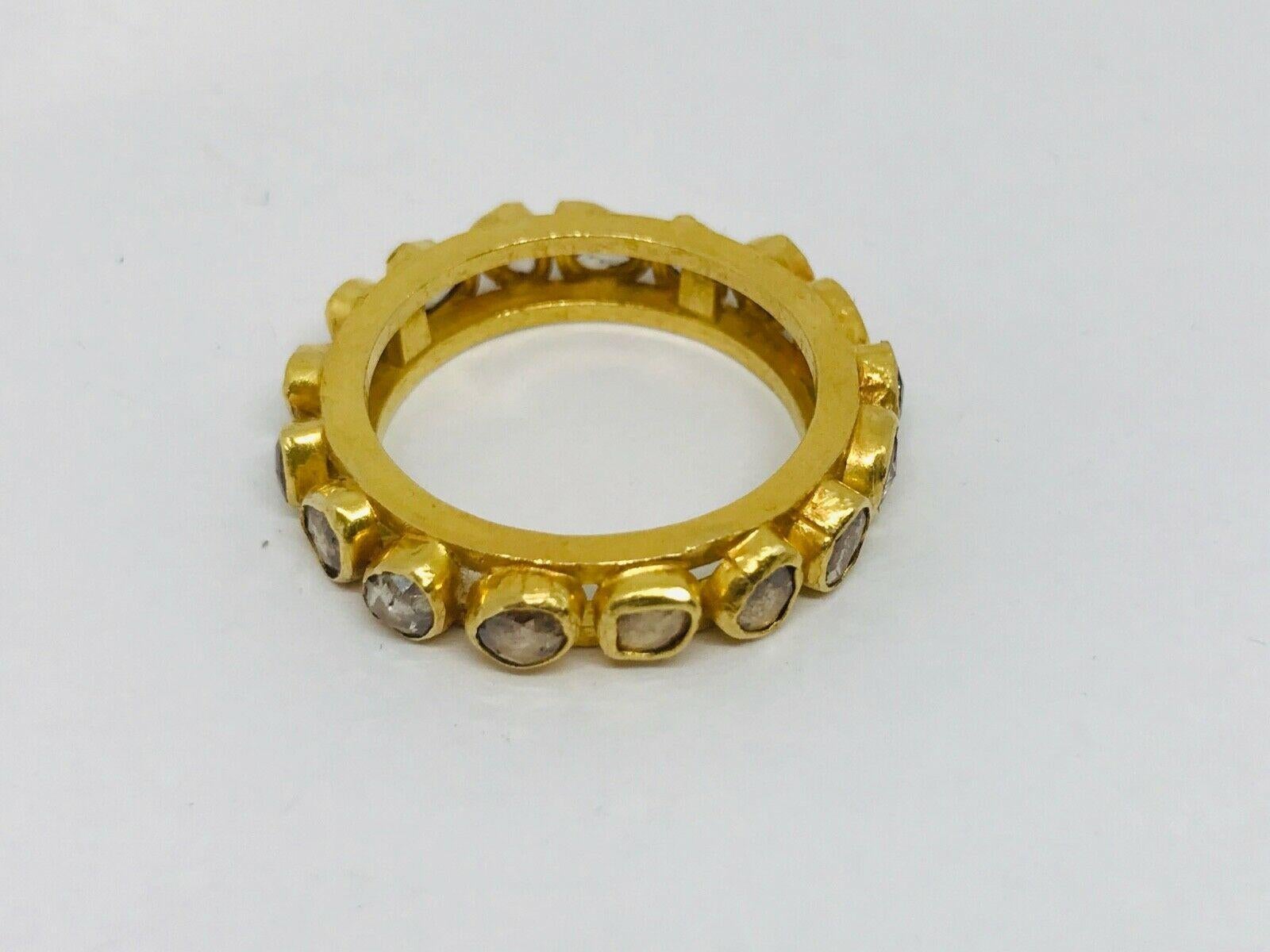 Artisan 22 Karat Yellow Gold Rose Cut Diamond Band Ring 1