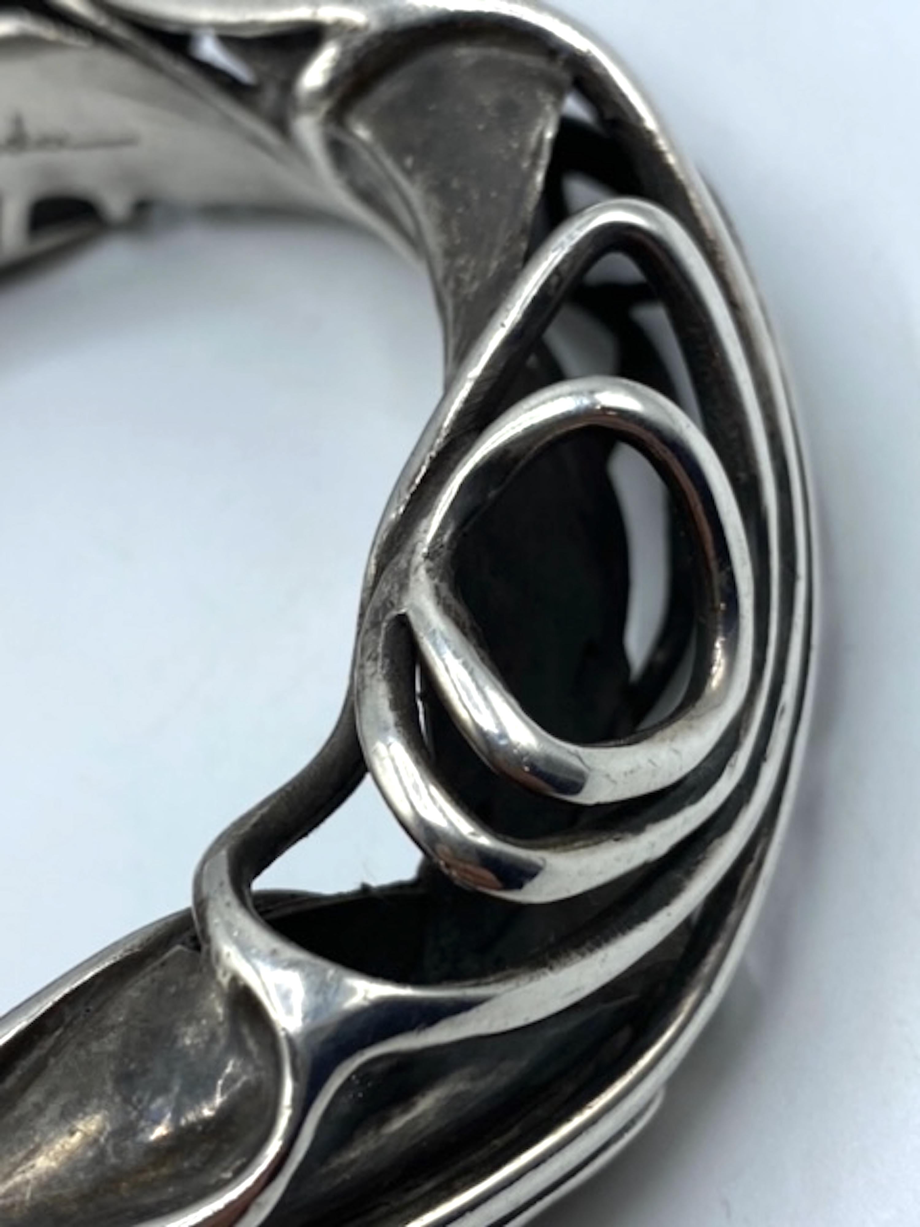 Artisan .930 Sterling Silver Abstract Brutalist Bracelet signed Barda 1