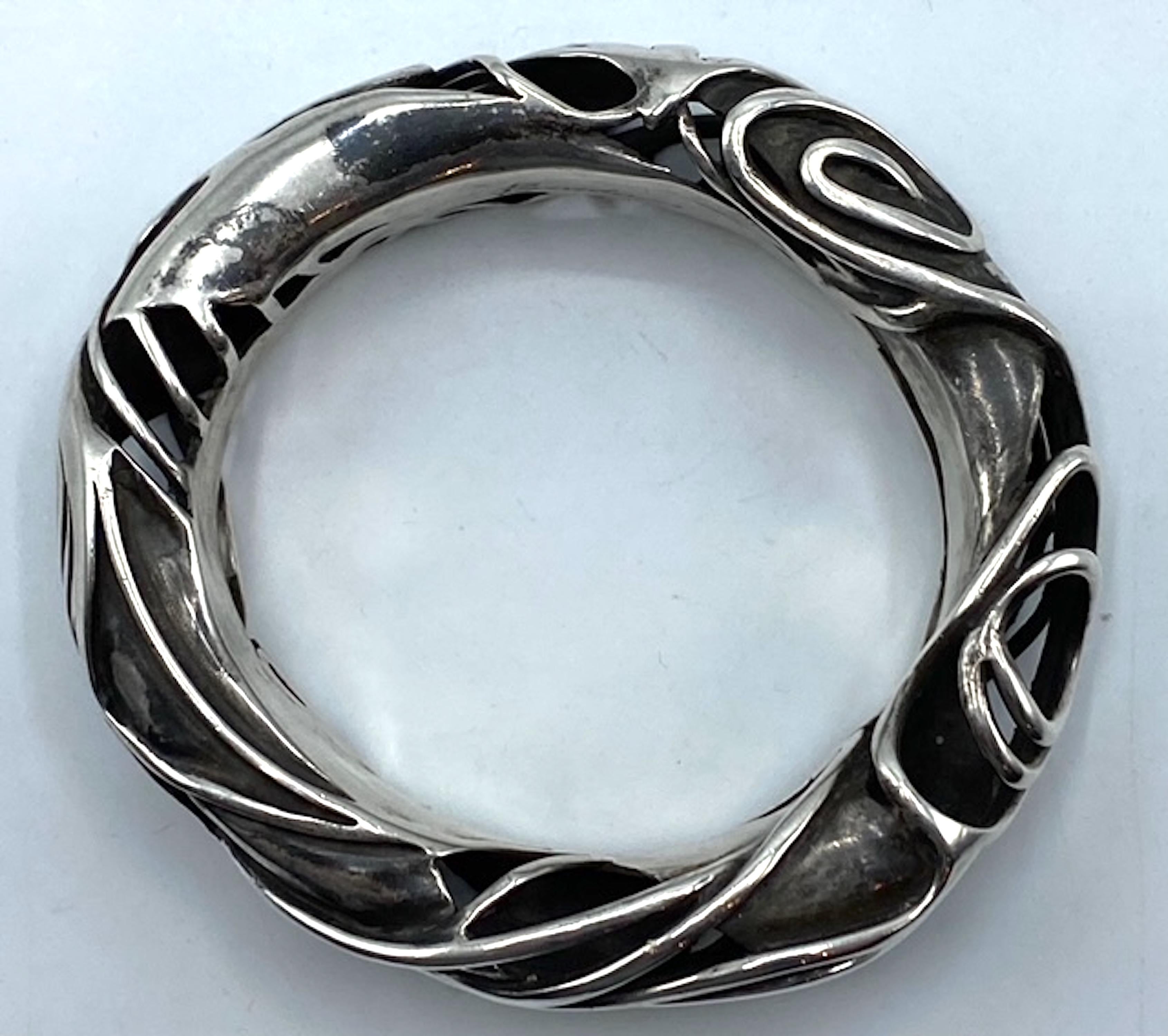 Artisan .930 Sterling Silver Abstract Brutalist Bracelet signed Barda 2