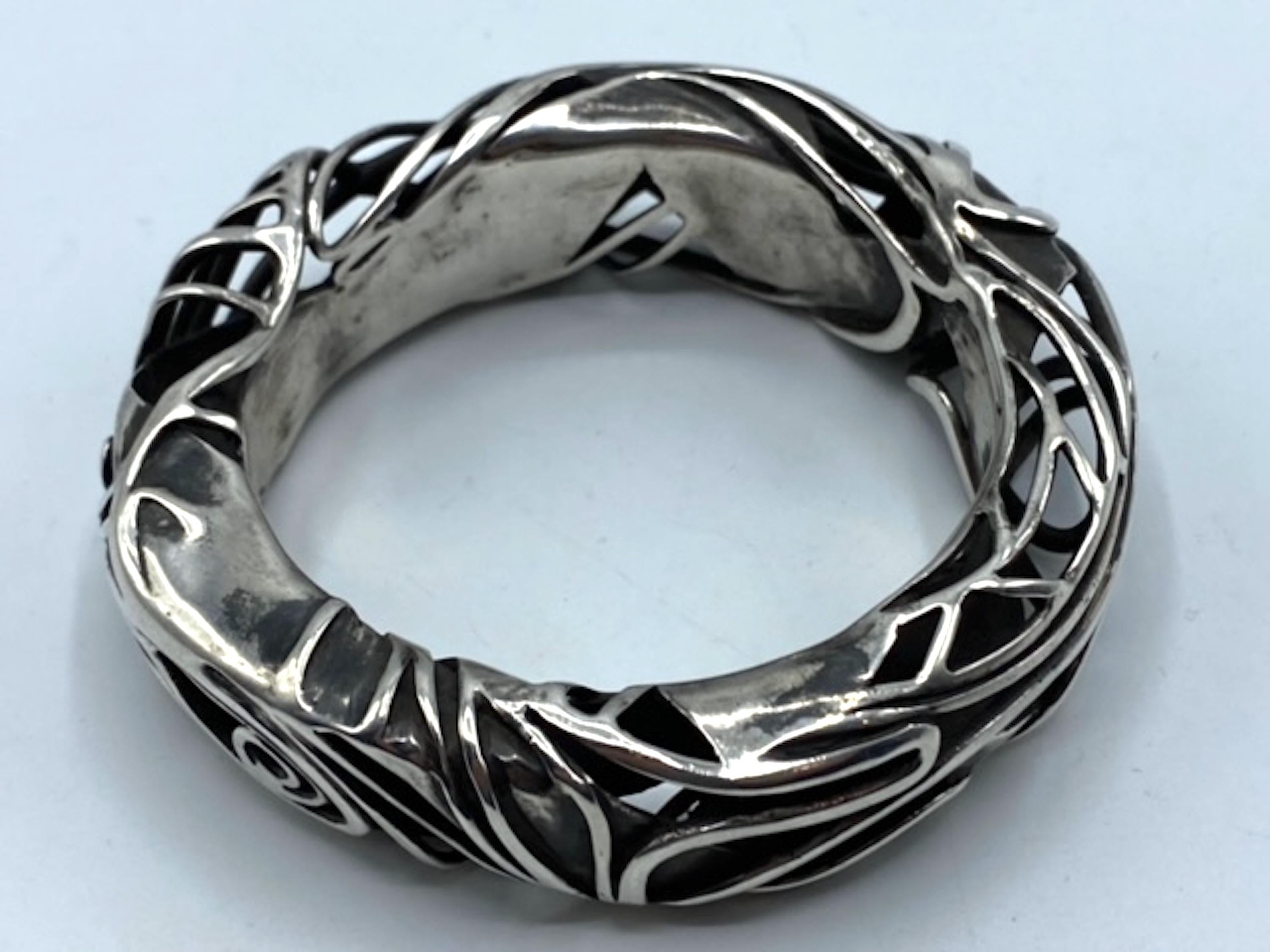 Artisan .930 Sterling Silver Abstract Brutalist Bracelet signed Barda 3