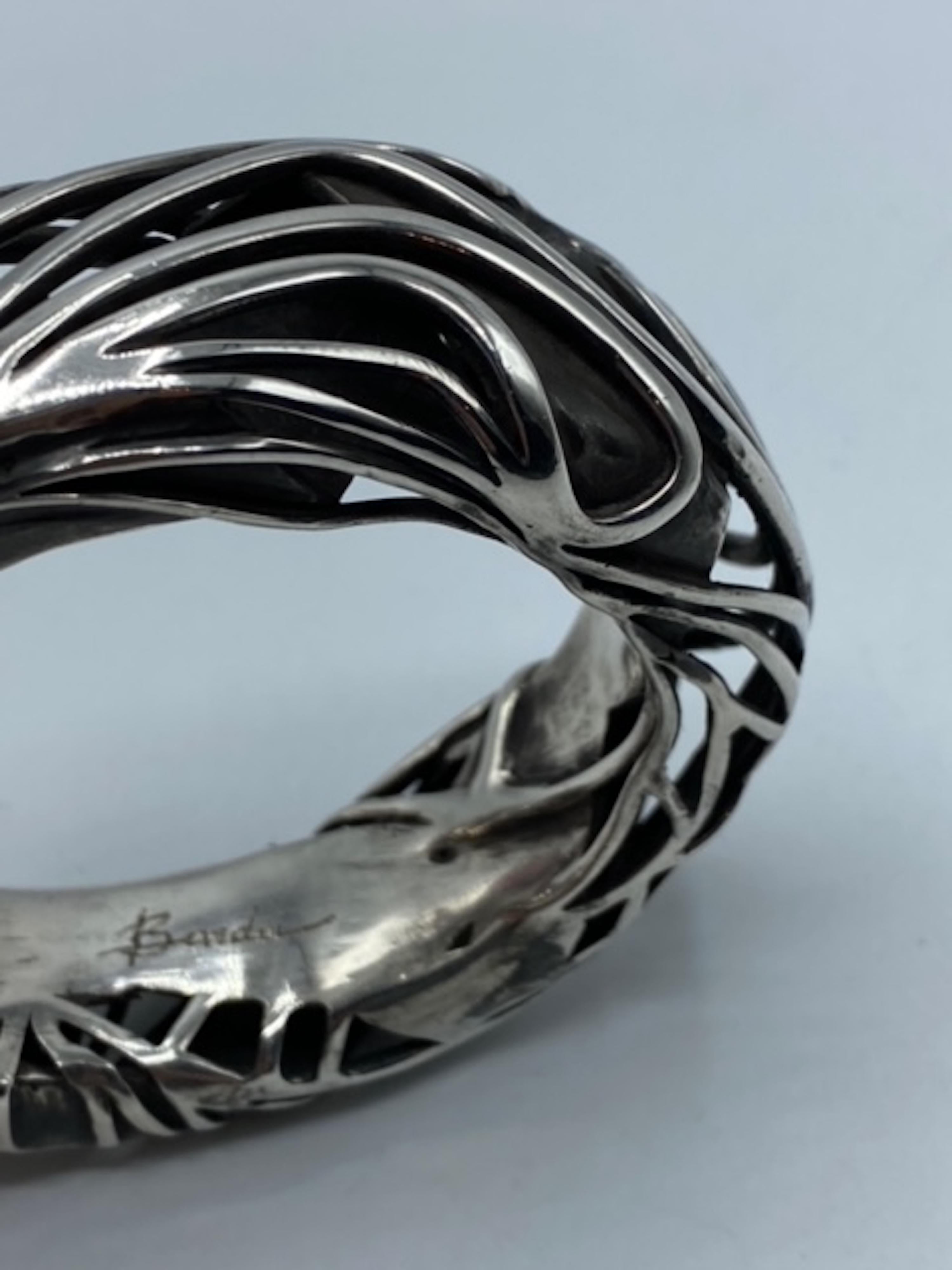 Artisan .930 Sterling Silver Abstract Brutalist Bracelet signed Barda 4