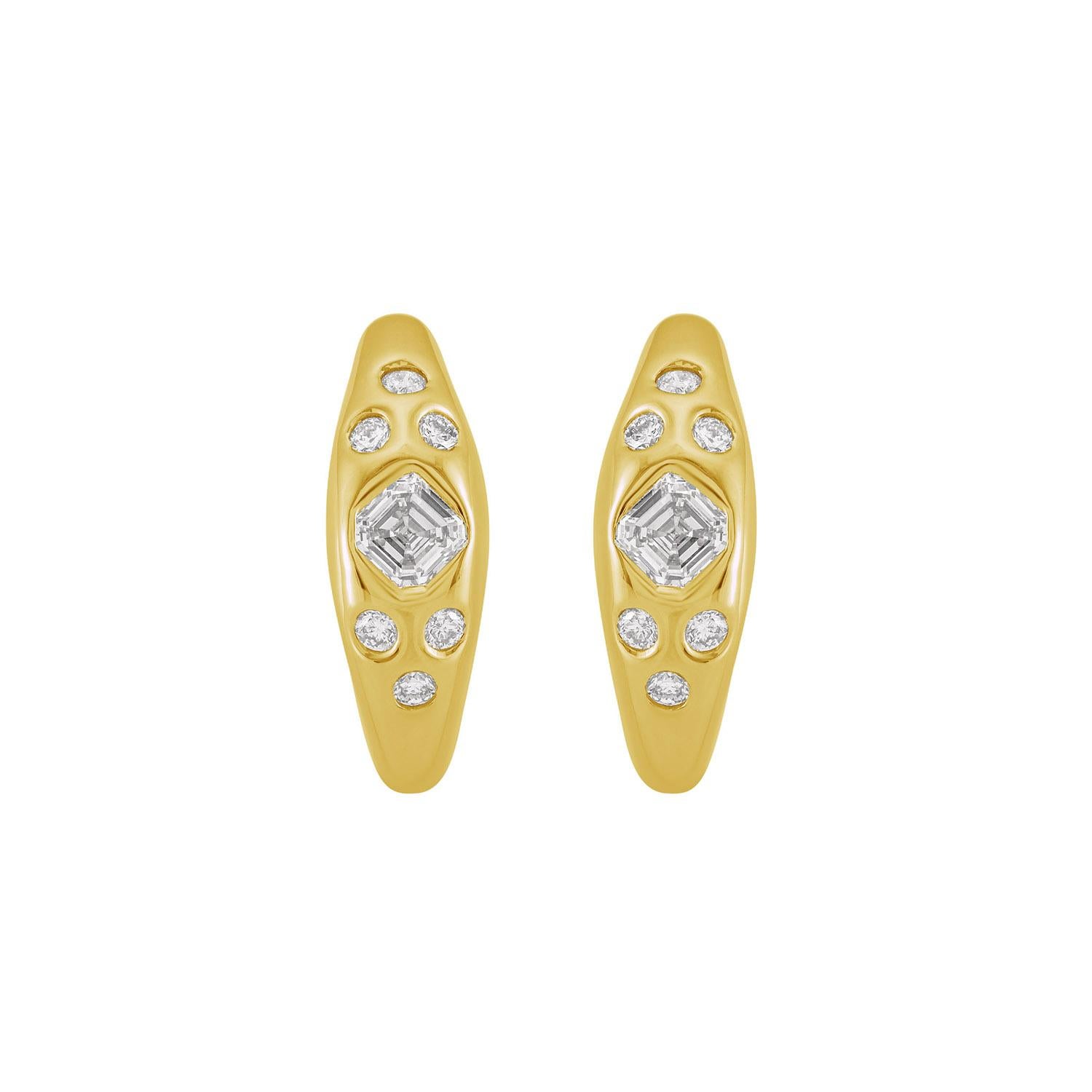Artisan Boucles d'oreilles artisanales en or jaune 14K avec diamants taillés en Asscher en vente
