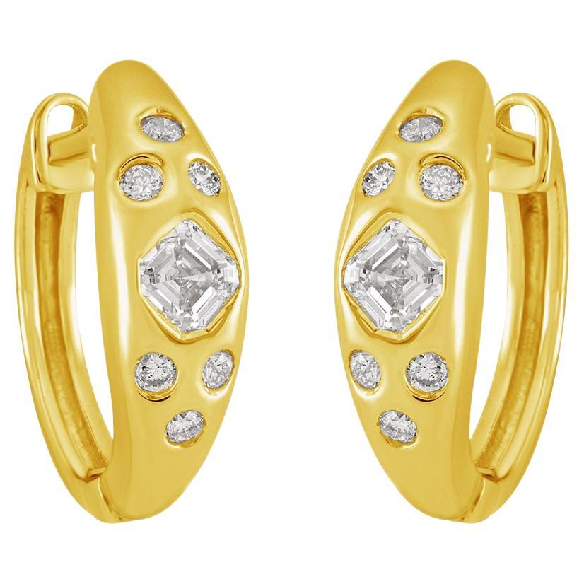 Boucles d'oreilles artisanales en or jaune 14K avec diamants taillés en Asscher