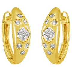 Boucles d'oreilles artisanales en or jaune 14K avec diamants taillés en Asscher