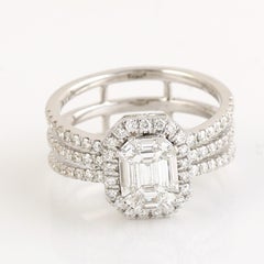 Artisan Baguette Diamond 18K White Gold Halo Engagement Ring