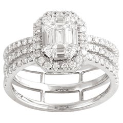 Artisan Baguette Diamond 18K White Gold Halo Engagement Ring