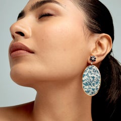Artisan Bakelite Drop Earrings With Sapphire & Diamond In 18K Yellow Gold