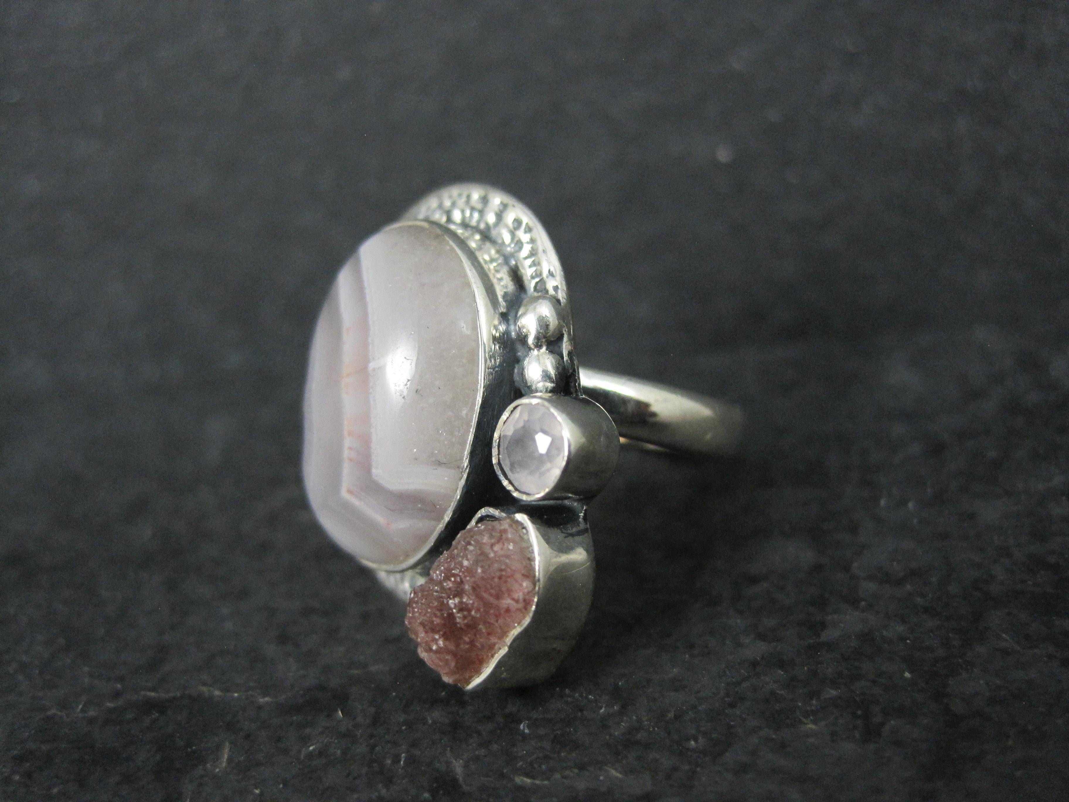 Anello artigianale a fascia di agata, quarzo rosa e tormalina rosa A. Silver In condizioni Nuovo in vendita a Webster, SD
