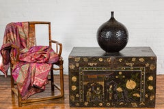 Artisan Black Glazed Bulb Shaped Vase with Honeycomb Patterns and Narrow Mouth