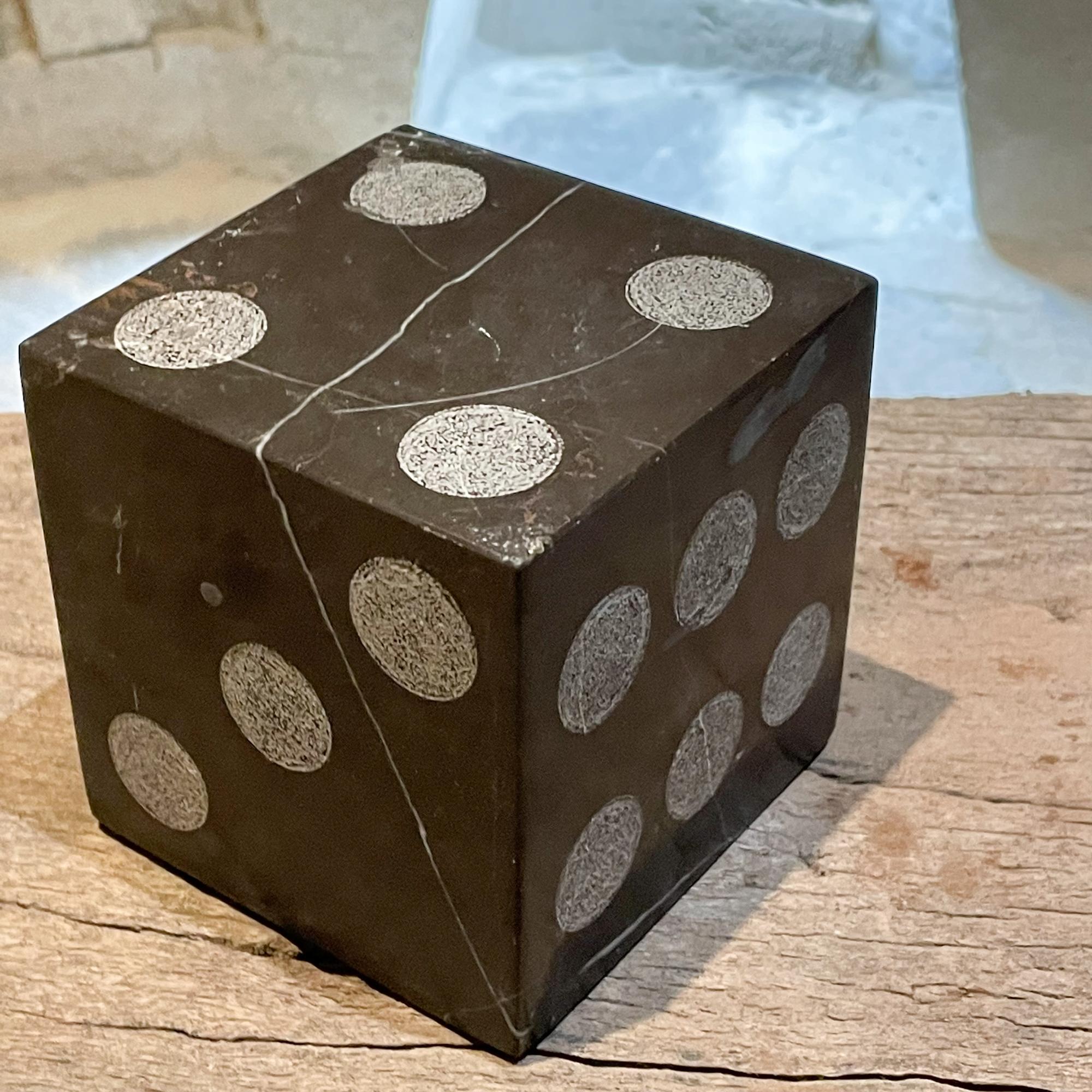 Late 20th Century Artisan Black & Natural Gray Marble Stone Dice Table Sculpture Modern Vintage