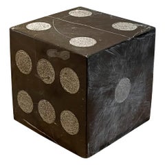 Artisan Black & Natural Gray Marble Stone Dice Table Sculpture Modern Vintage