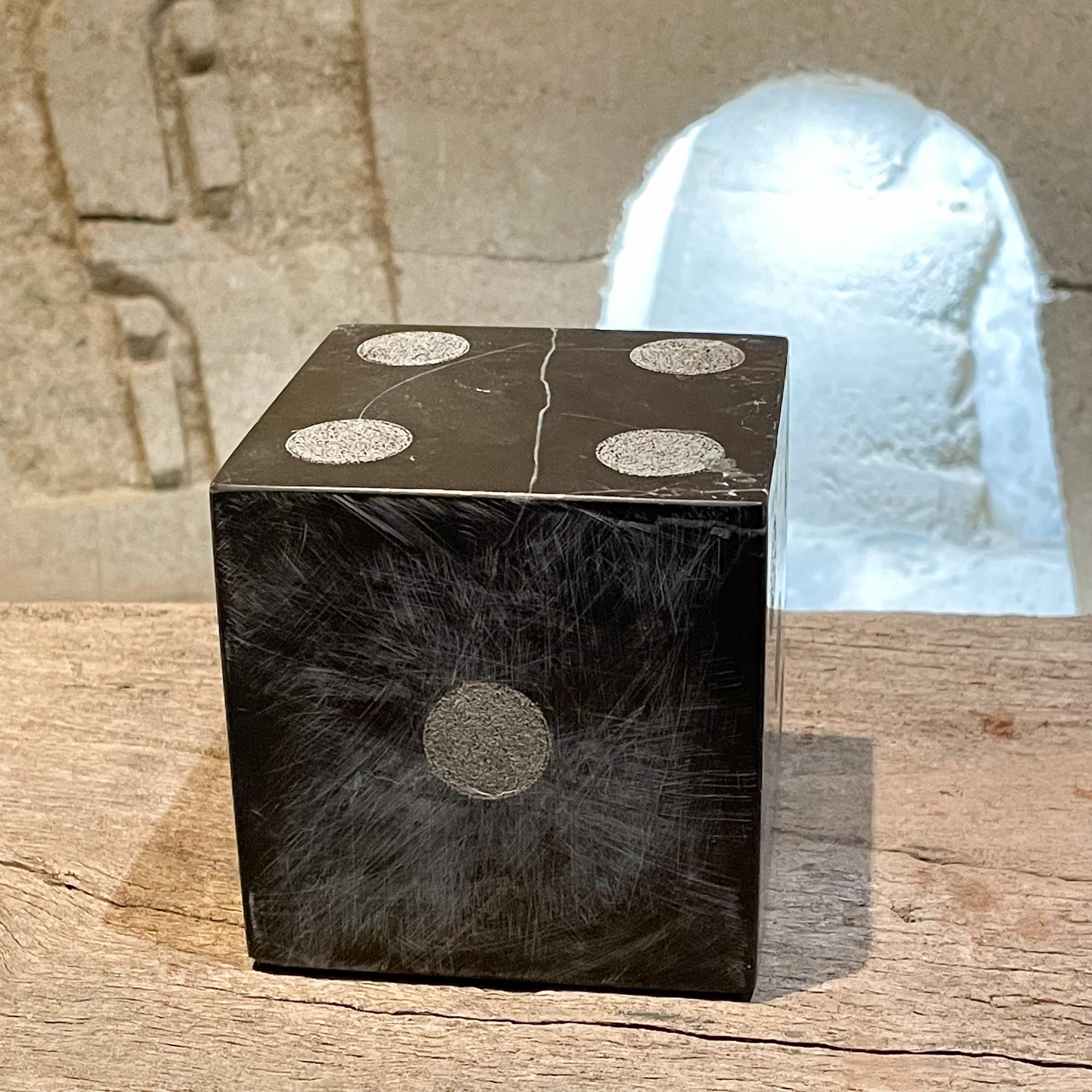 Artisan Black & Natural Gray Marble Stone Dice Table Sculpture Modern Vintage In Good Condition In Chula Vista, CA