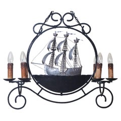Artisan Blacksmith Work of a Sailing Ship Frigate in the Shap of a hanging lamp