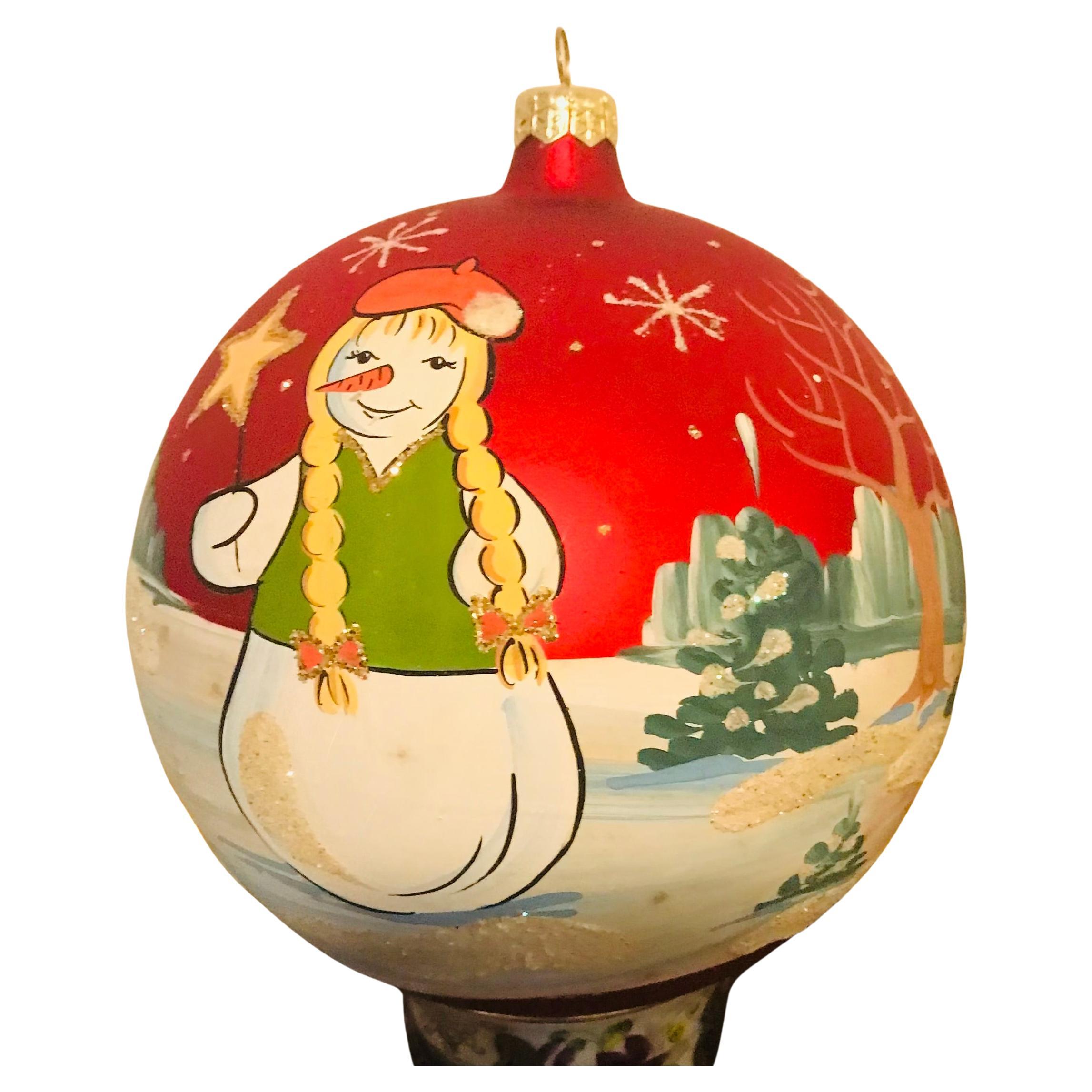 Artisan verre soufflé Jumbo Christmas Ball peint à la main Purple Night en vente