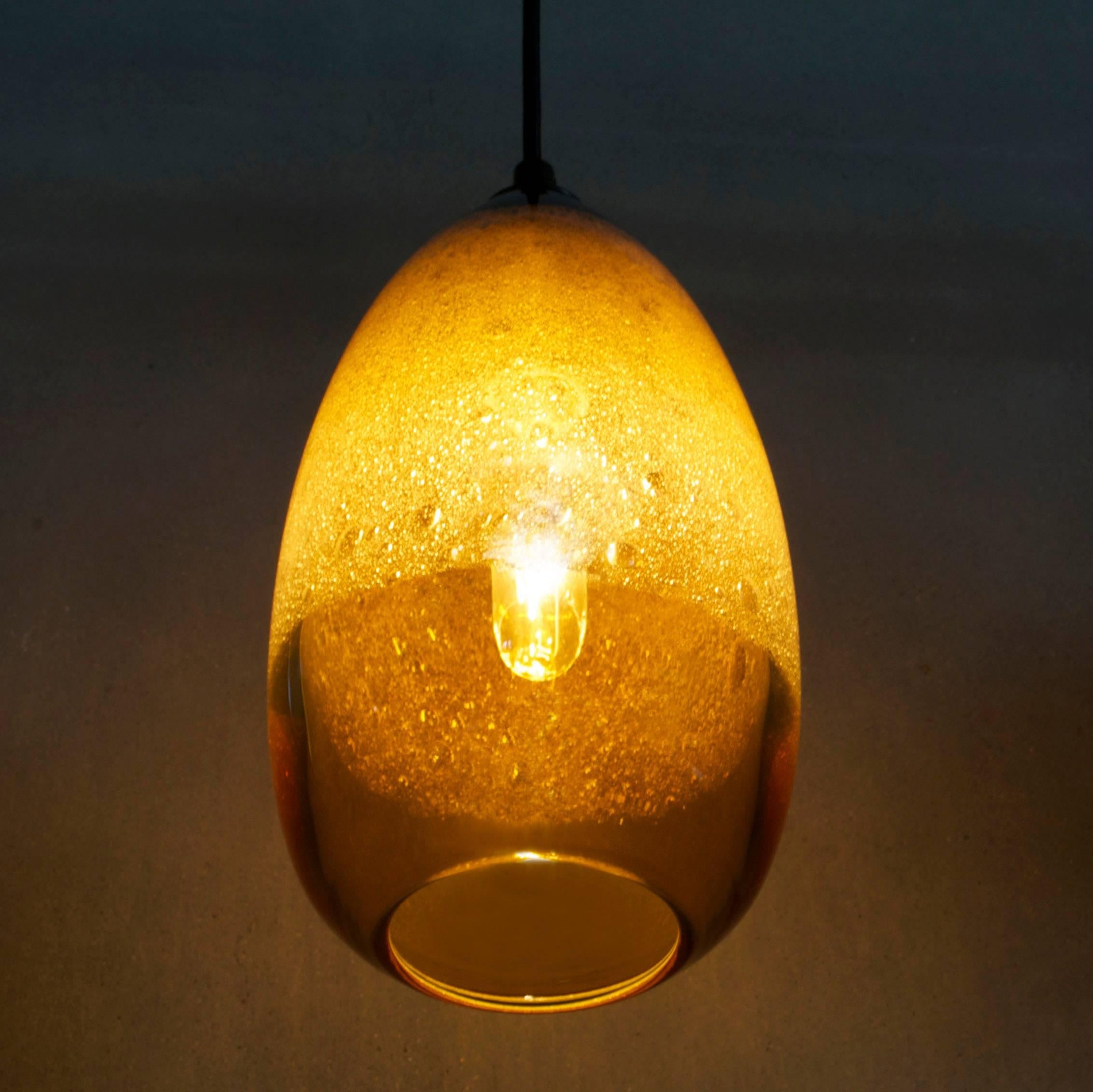 Mid-Century Modern Amber Cone Bubble Pendant Light, Hand Blown Glass - Made to Order