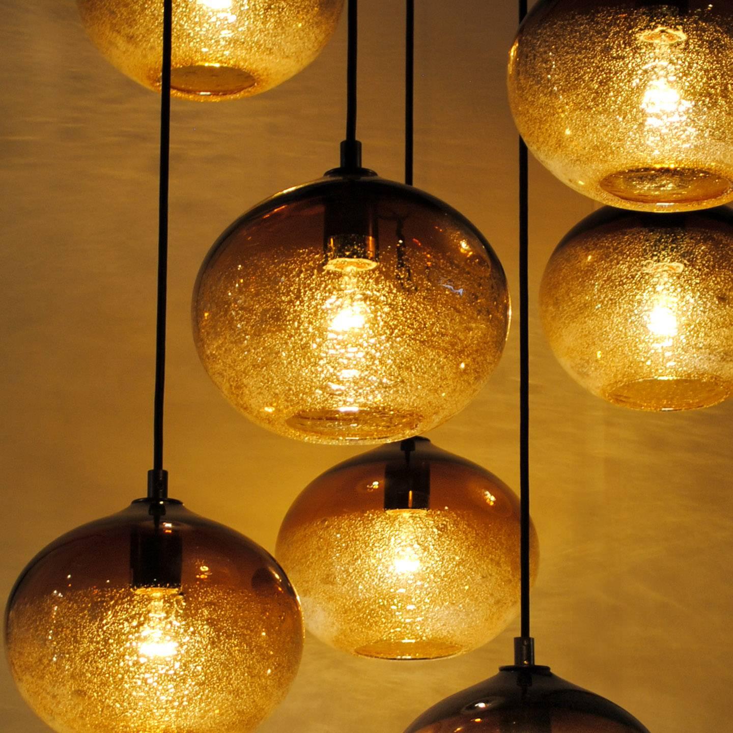 Mid-Century Modern Amber Ellipse Bubble Pendant Light, Hand Blown Glass - Made to Order