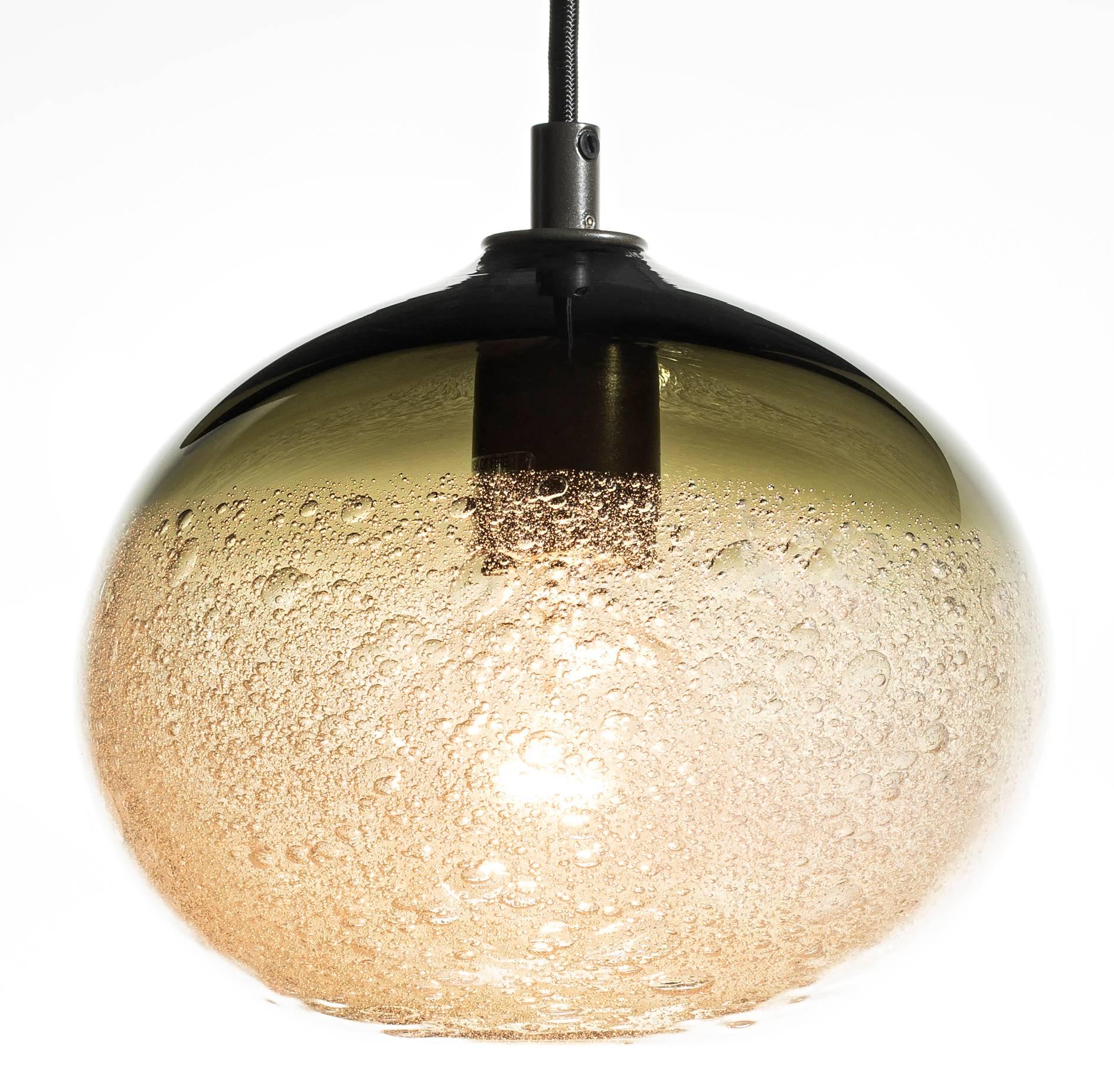 Mid-Century Modern Artisan Blown Glass Shade • Bronze Ellipse Bubble Pendant - Made to Order