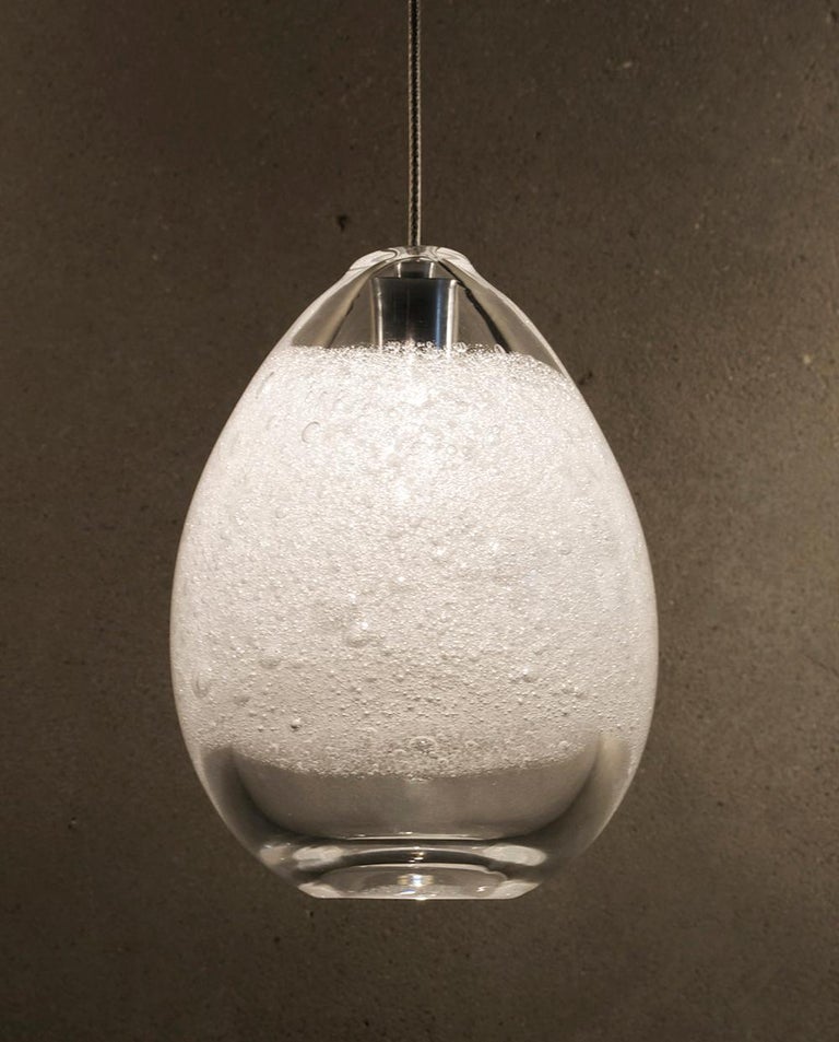 Small Orb Pendant Light, Hand Blown Clear Glass with Bubbles - Made to Order For Sale 2