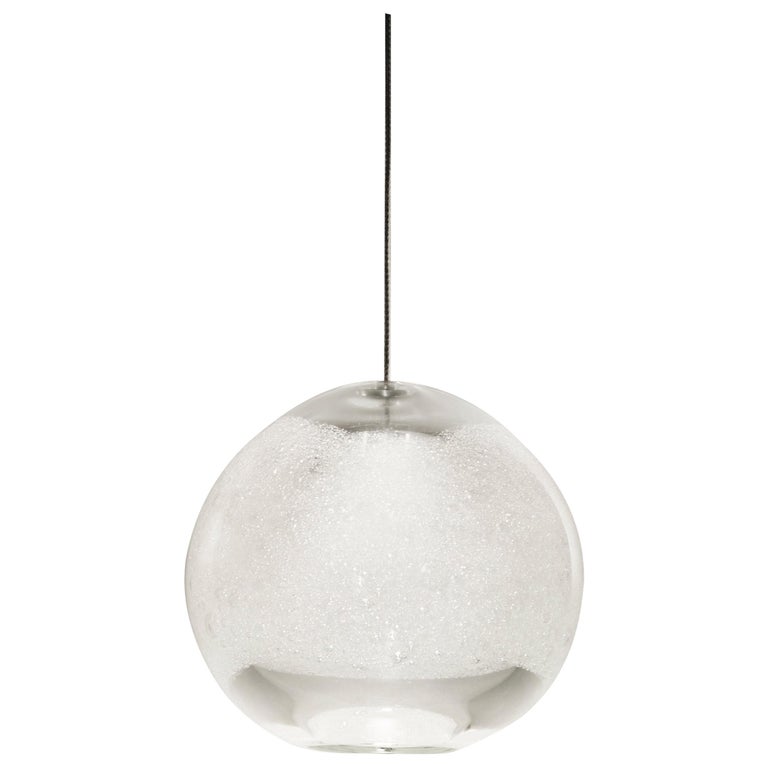 Small Orb Pendant Light, Hand Blown Clear Glass with Bubbles - Made to Order For Sale