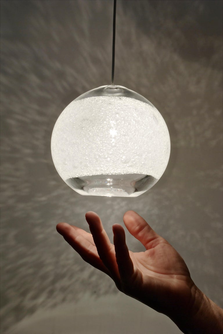 Artisan Blown Glass Shade, Clear Square Bubble Pendant Light, Made to