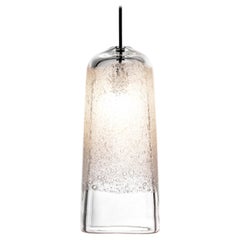Small Square Pendant Light, Hand Blown Clear Glass with Bubbles - Made to Order
