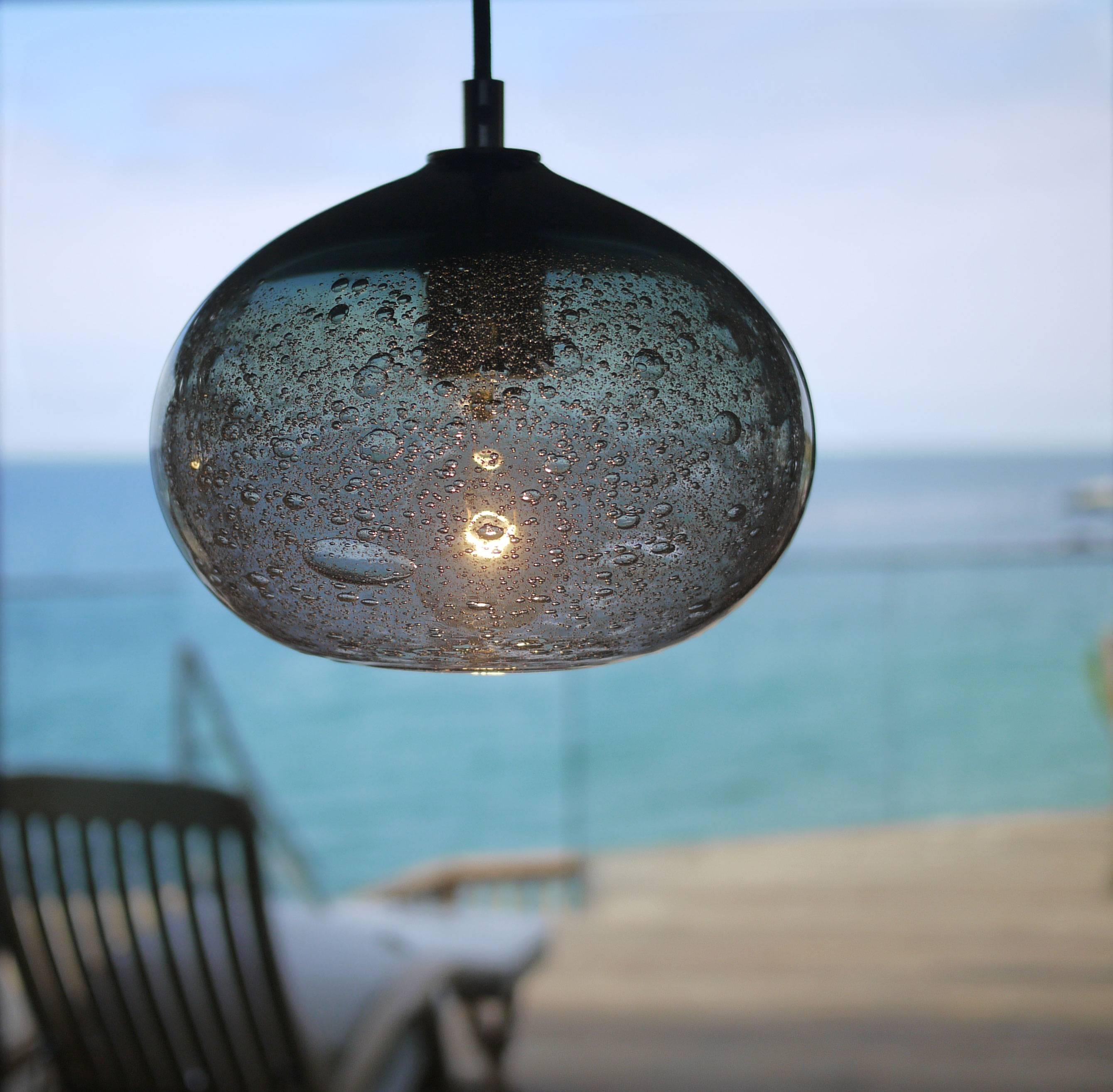 American Grey Ellipse Bubble Pendant Light, Hand Blown Glass - Made to Order For Sale