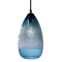 Artisan Blown Glass Shade • Steel Blue Cone Bubble Pendant - Made to Order