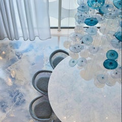 Artisan Blue and White Murano Glass Chandelier Designed in Barcelona